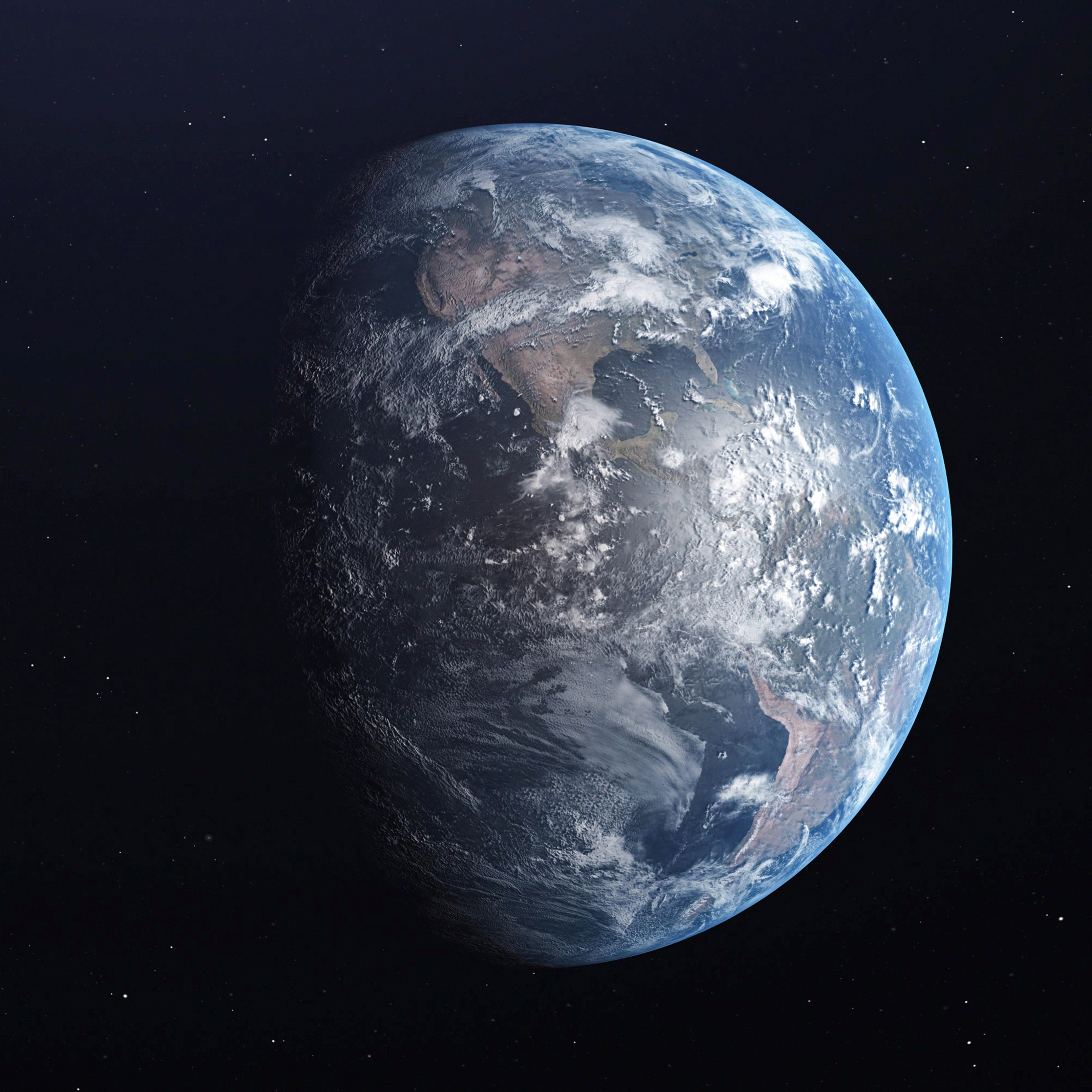 Earth blue planet isolated on black background. 3D render